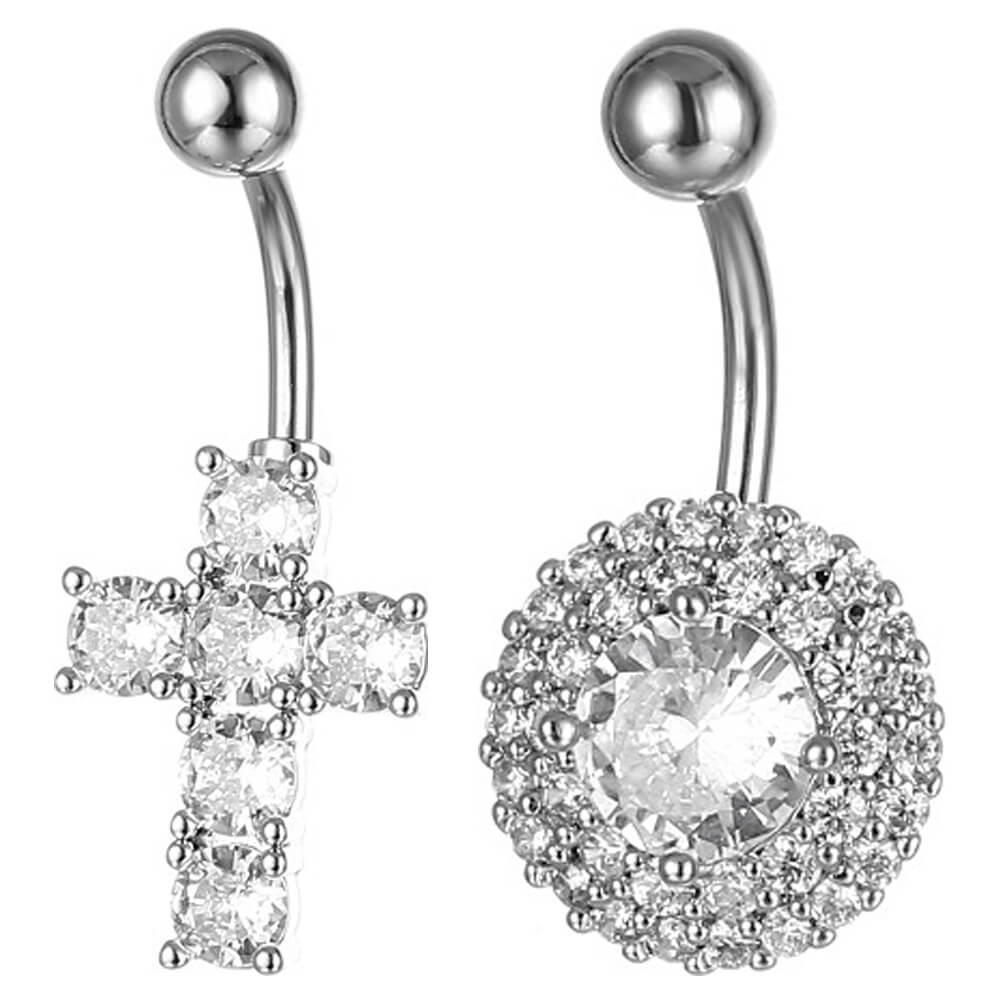 316l Surgical Steel Belly Button Rings Cross Round Cz 3514